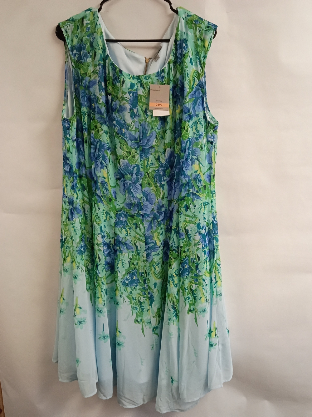 Danny & Nicole Blue and Green Floral Sleeveless Midi Dress